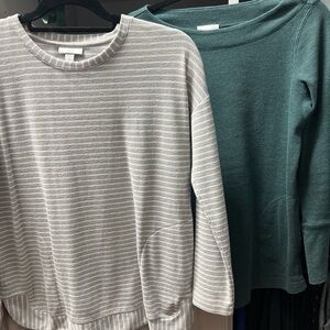 J. Jill Striped Gray and Solid Green Sweaters